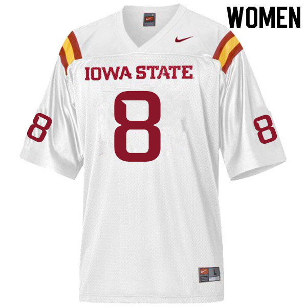 Women #8 Xavier Hutchinson Iowa State Cyclones College Football Jerseys Sale-White